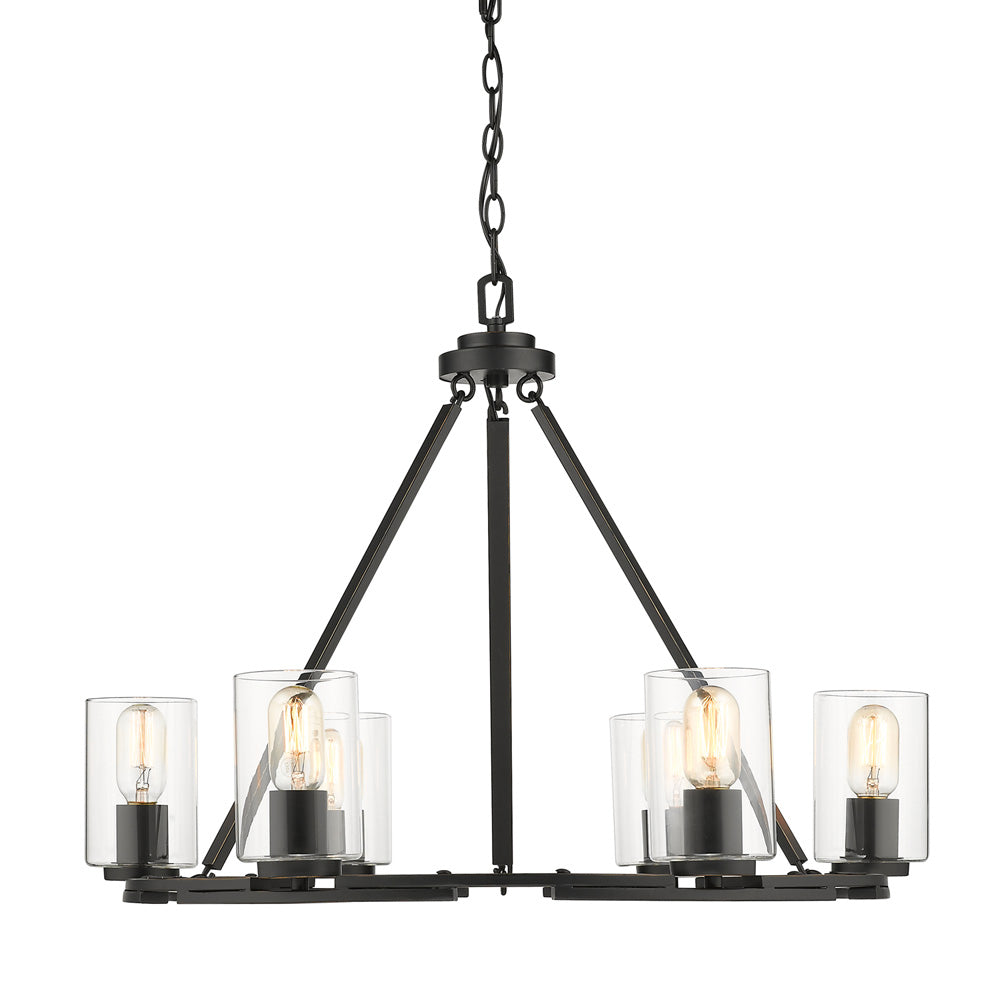 Golden - 7041-6 BLK-CLR - Six Light Chandelier - Monroe - Matte Black with Gold Highlights