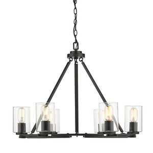 Golden - 7041-6 BLK-CLR - Six Light Chandelier - Monroe - Matte Black with Gold Highlights