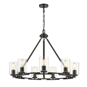 Golden - 7041-9 BLK-CLR - Nine Light Chandelier - Monroe - Matte Black with Gold Highlights