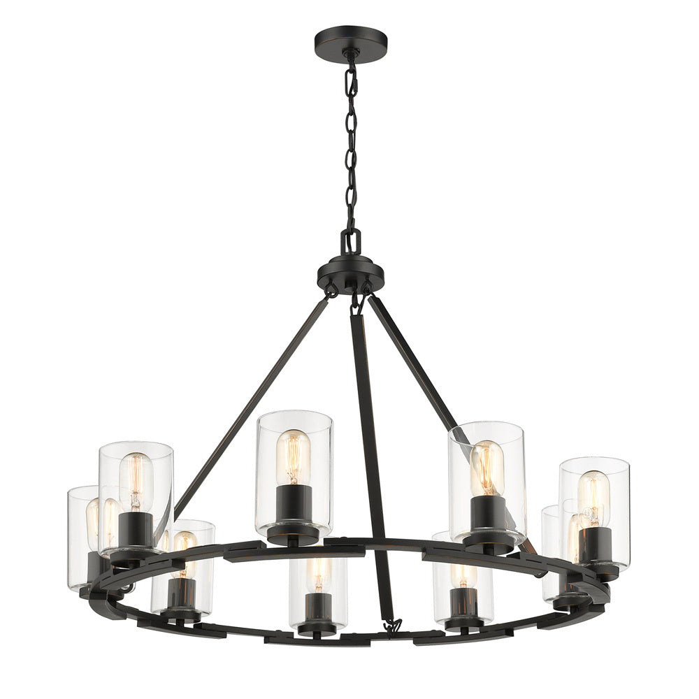 Golden - 7041-9 BLK-CLR - Nine Light Chandelier - Monroe - Matte Black with Gold Highlights