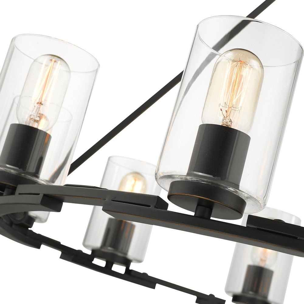 Golden - 7041-9 BLK-CLR - Nine Light Chandelier - Monroe - Matte Black with Gold Highlights