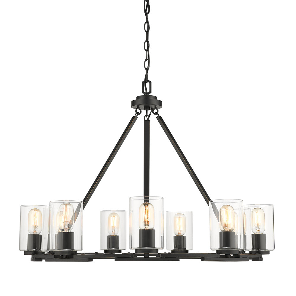 Golden - 7041-9 BLK-CLR - Nine Light Chandelier - Monroe - Matte Black with Gold Highlights