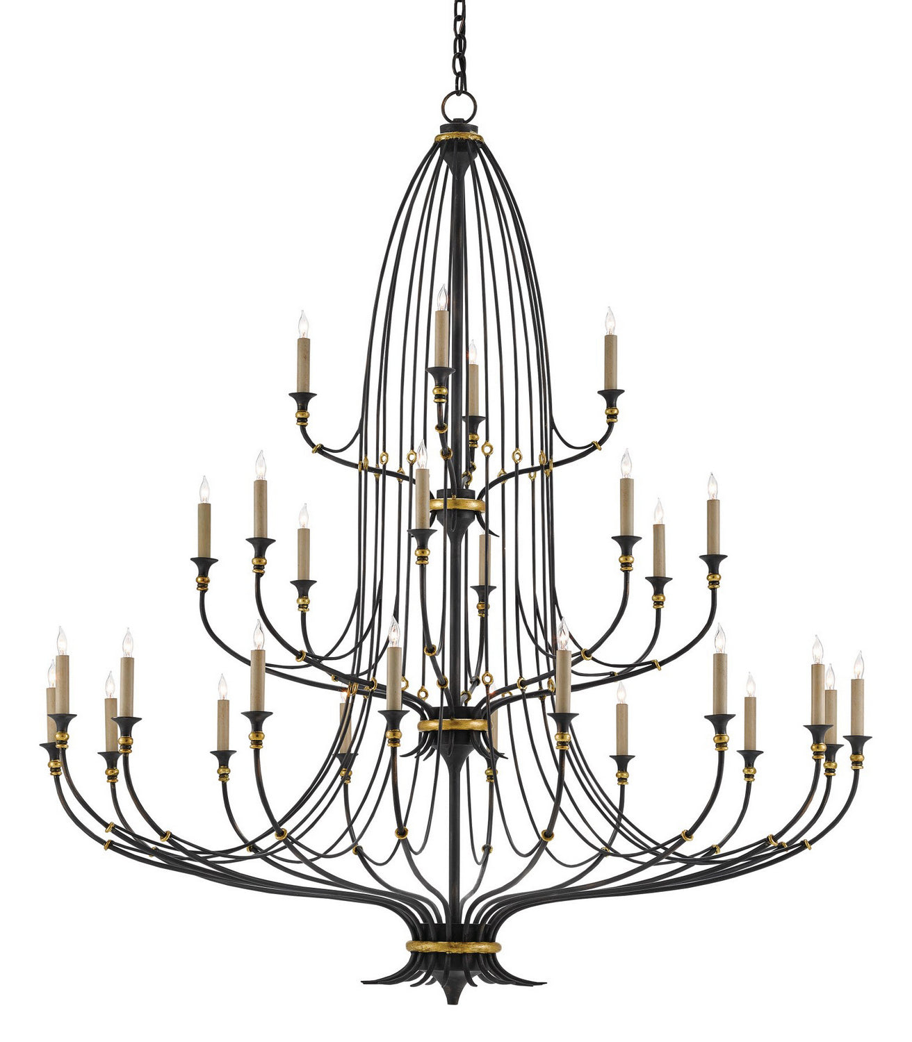 Currey and Company - 9000-0213 - 28 Light Chandelier - Folgate - French Black/Gold Leaf