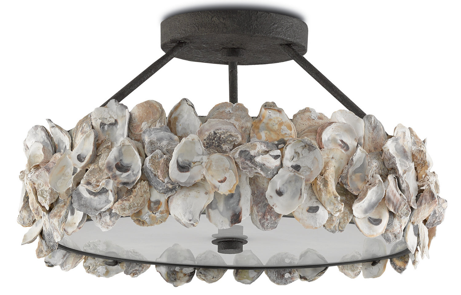 Currey and Company - 9000-0265 - Three Light Semi-Flush Mount - Oyster - Textured Bronze/Natural