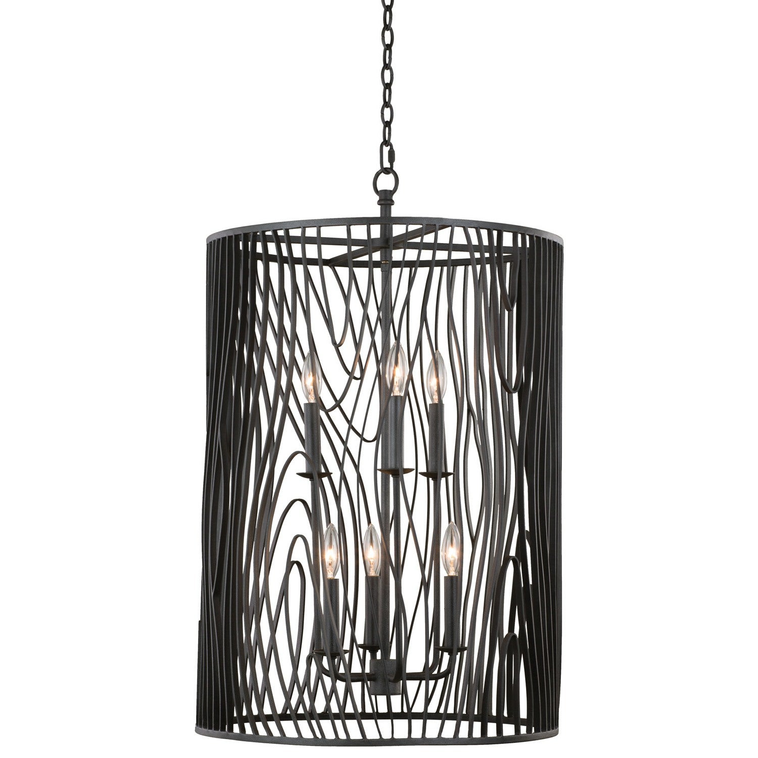 Kalco - 507550BI - Six Light Foyer Pendant - Morre - Black Iron