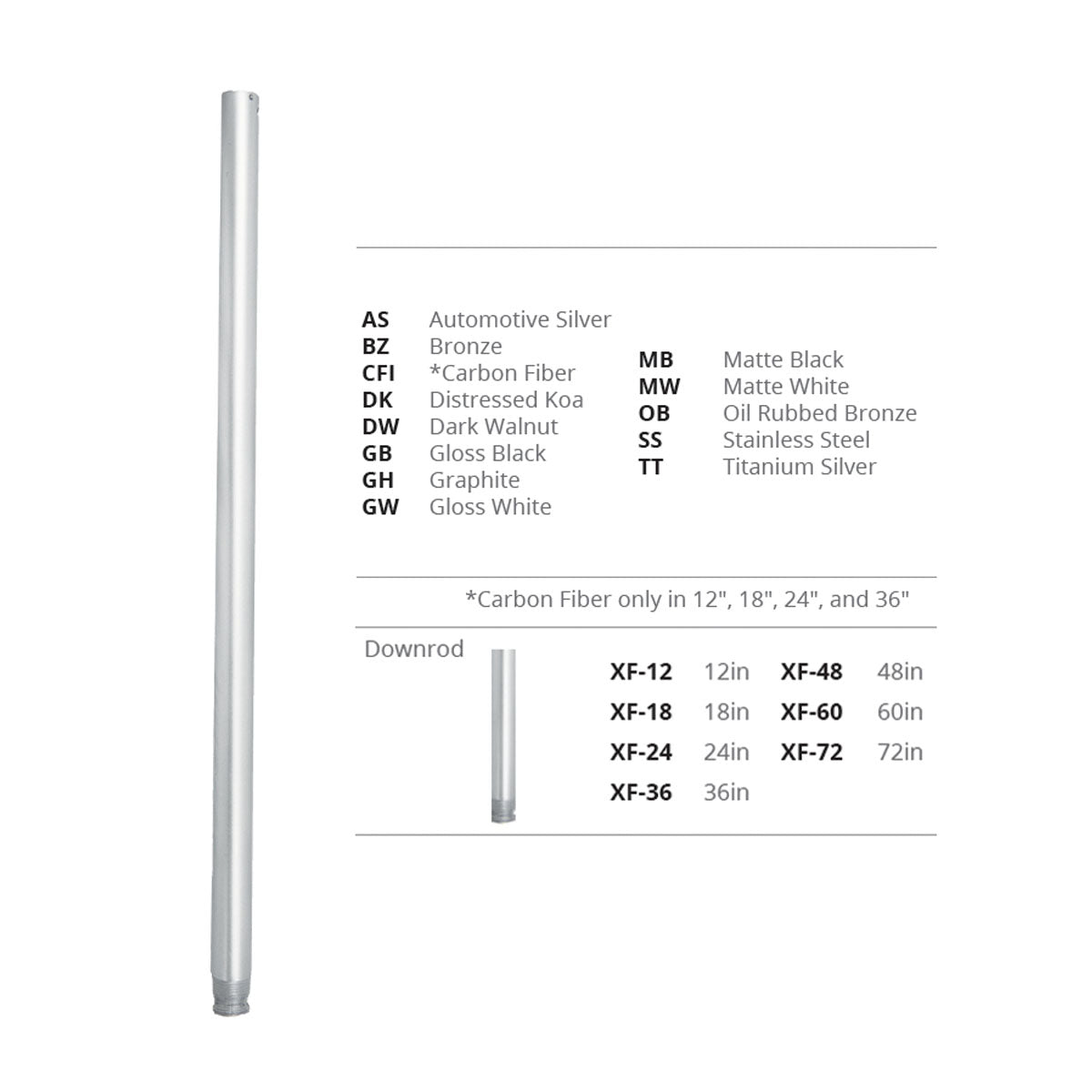 Modern Forms Fans - XF-36-AS - Downrod - Fan Accessories - Automotive Silver