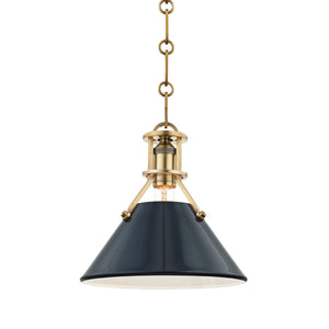 Hudson Valley - MDS351-AGB/DBL - One Light Pendant - Painted No.2 - Aged Brass/Darkest Blue