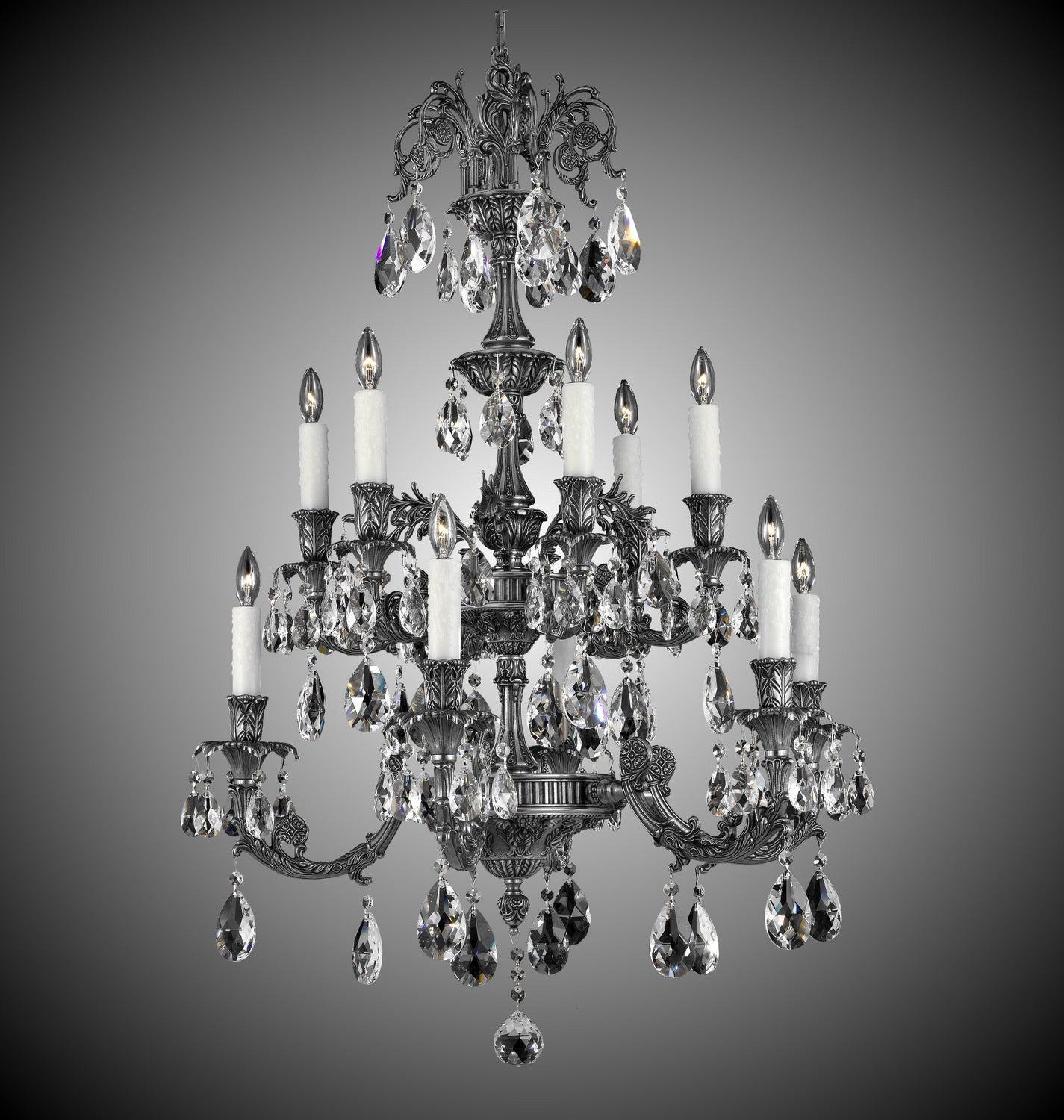 American Brass & Crystal - CH2006-O-10G-PI - Ten Light Chandelier - Finisterra - Antique Silver