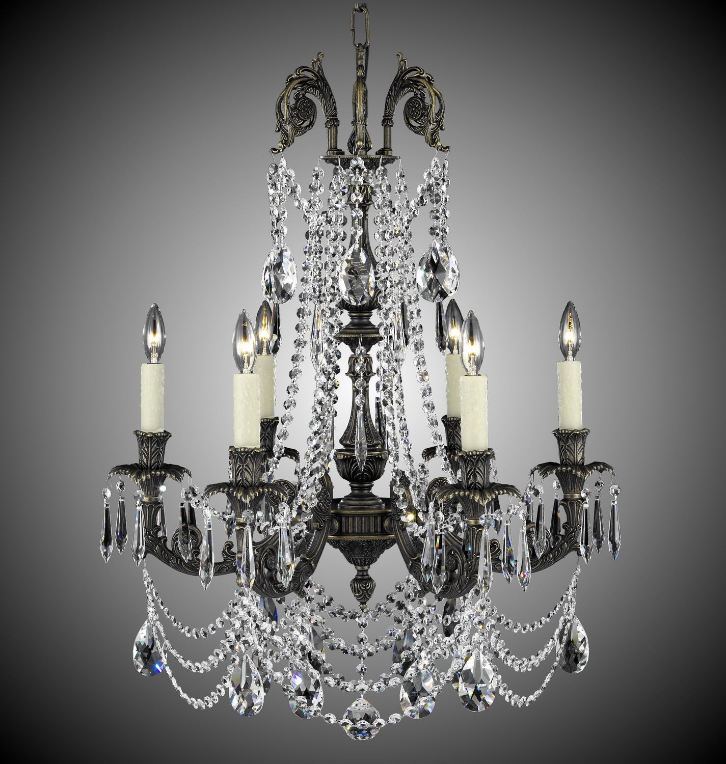 American Brass & Crystal - CH2052-O-21S-PI - Six Light Chandelier - Finisterra - Palace Bronze