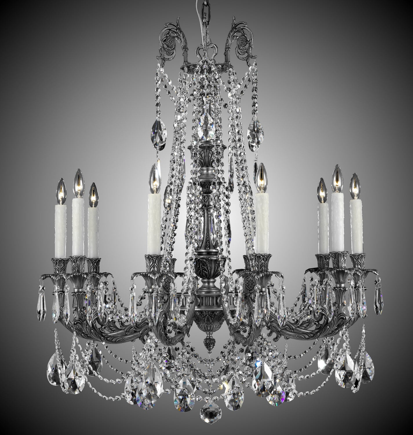 American Brass & Crystal - CH2054-O-10G-PI - Ten Light Chandelier - Finisterra - Antique Silver