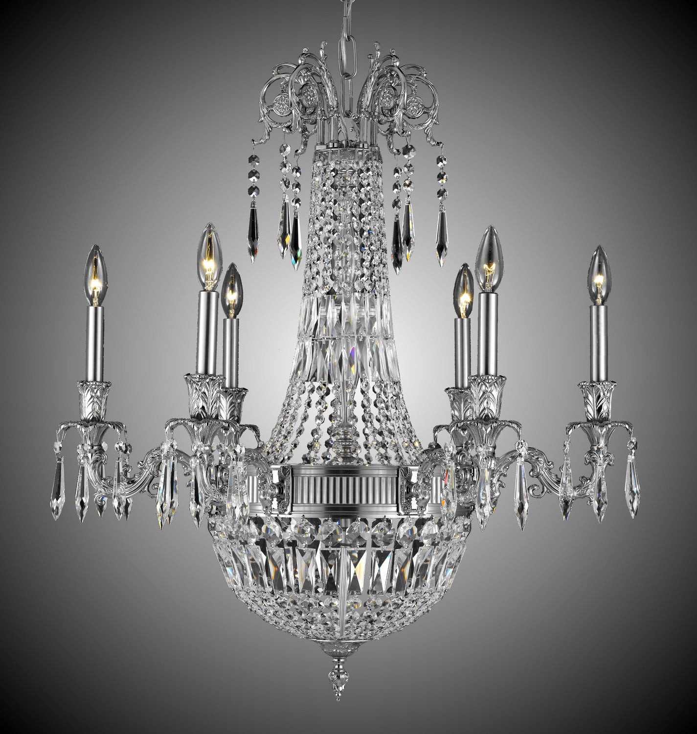 American Brass & Crystal - CH2141-P-07G-08G-ST - Nine Light Chandelier - Finisterra - Satin Nickel w/ Silver Accents