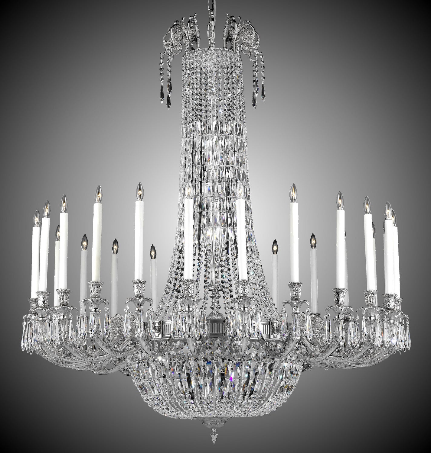 American Brass & Crystal - CH2344-P-07G-08G-PI - 24 Light Chandelier - Finisterra - Satin Nickel w/ Silver Accents