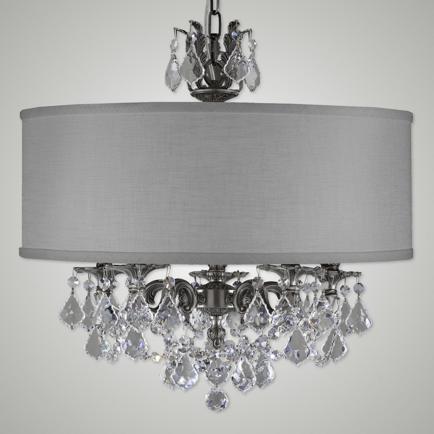 American Brass & Crystal - CH6512-A-10G-PI-GL - Five Light Chandelier - Llydia - Antique Silver