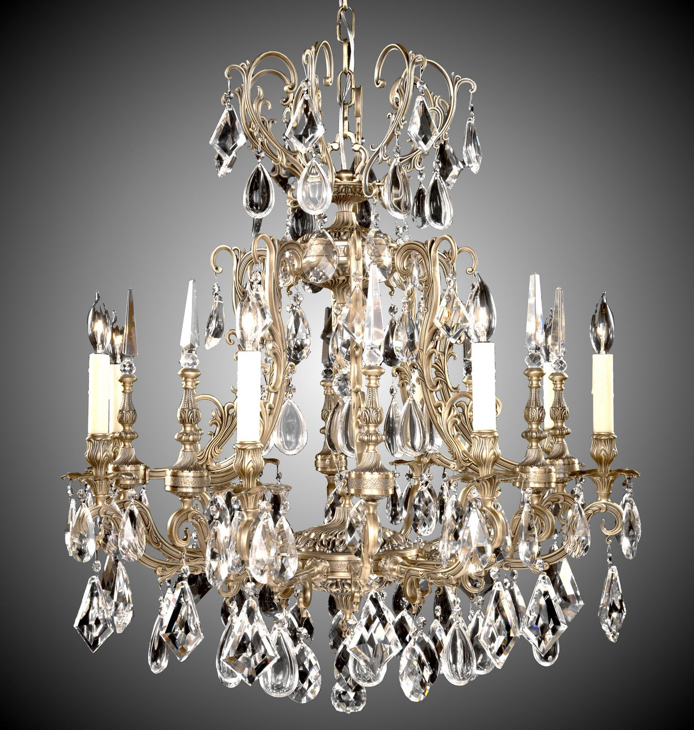 American Brass & Crystal - CH7015-B-02G-PI - Ten Light Chandelier - Parisian - Antique Black Glossy