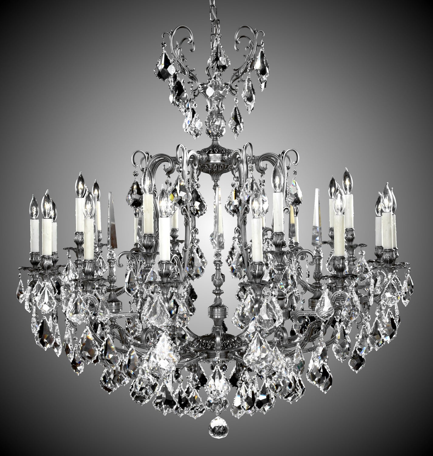 American Brass & Crystal - CH7038-A-10G-PI - 24 Light Chandelier - Parisian - Antique Silver