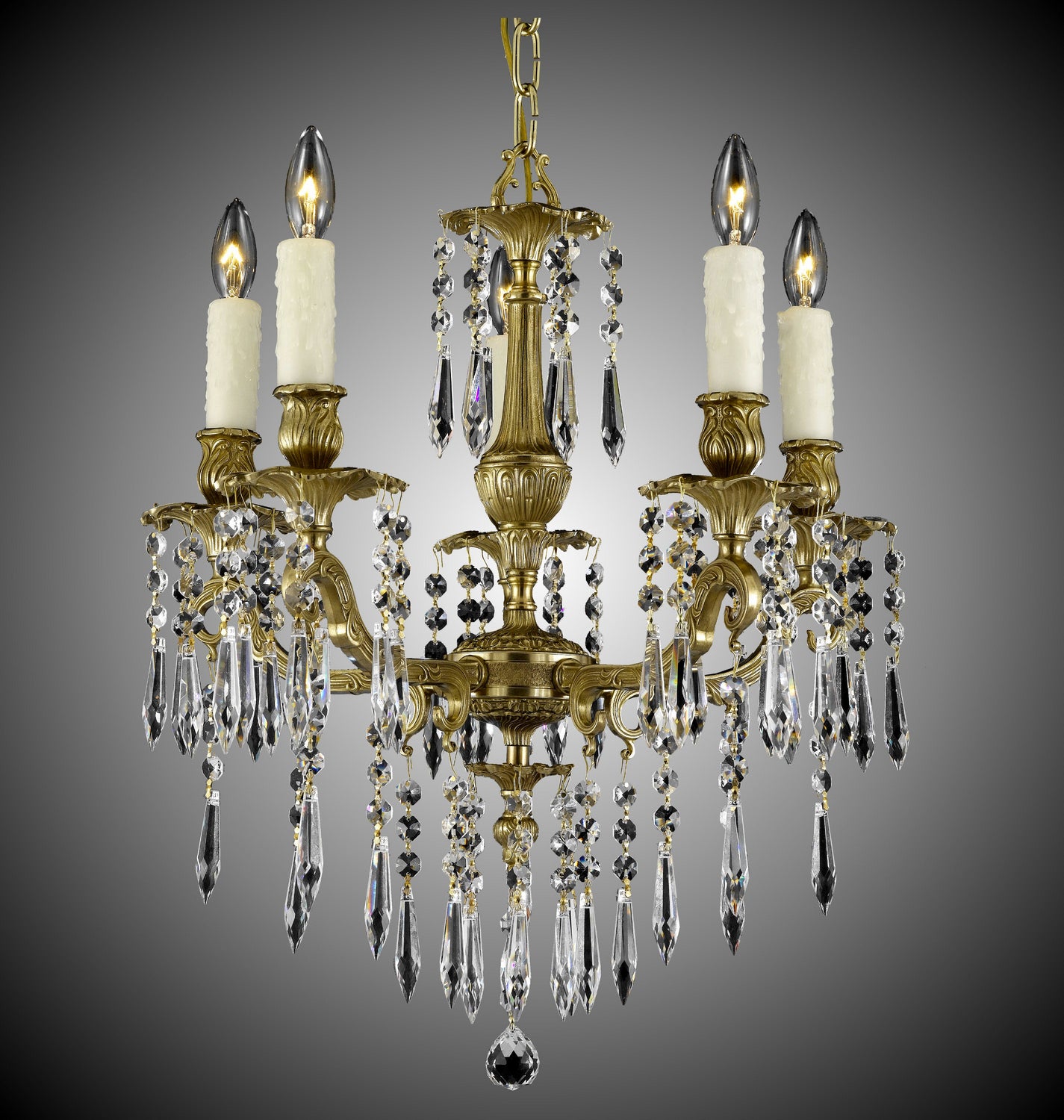 American Brass & Crystal - CH7813-U-16G-PI - Five Light Chandelier - Parisian - True Brass