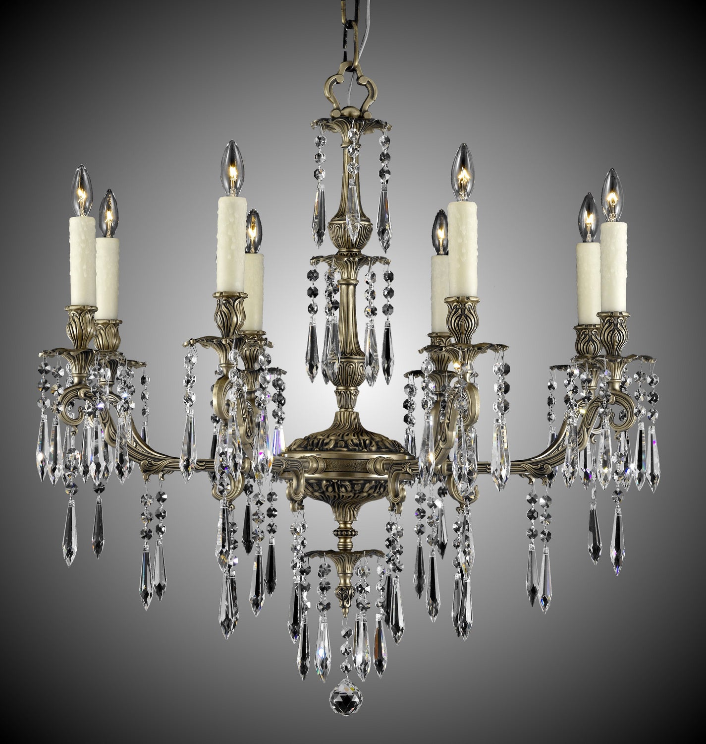 American Brass & Crystal - CH7815-U-02G-PI - Eight Light Chandelier - Parisian - Antique Black Glossy