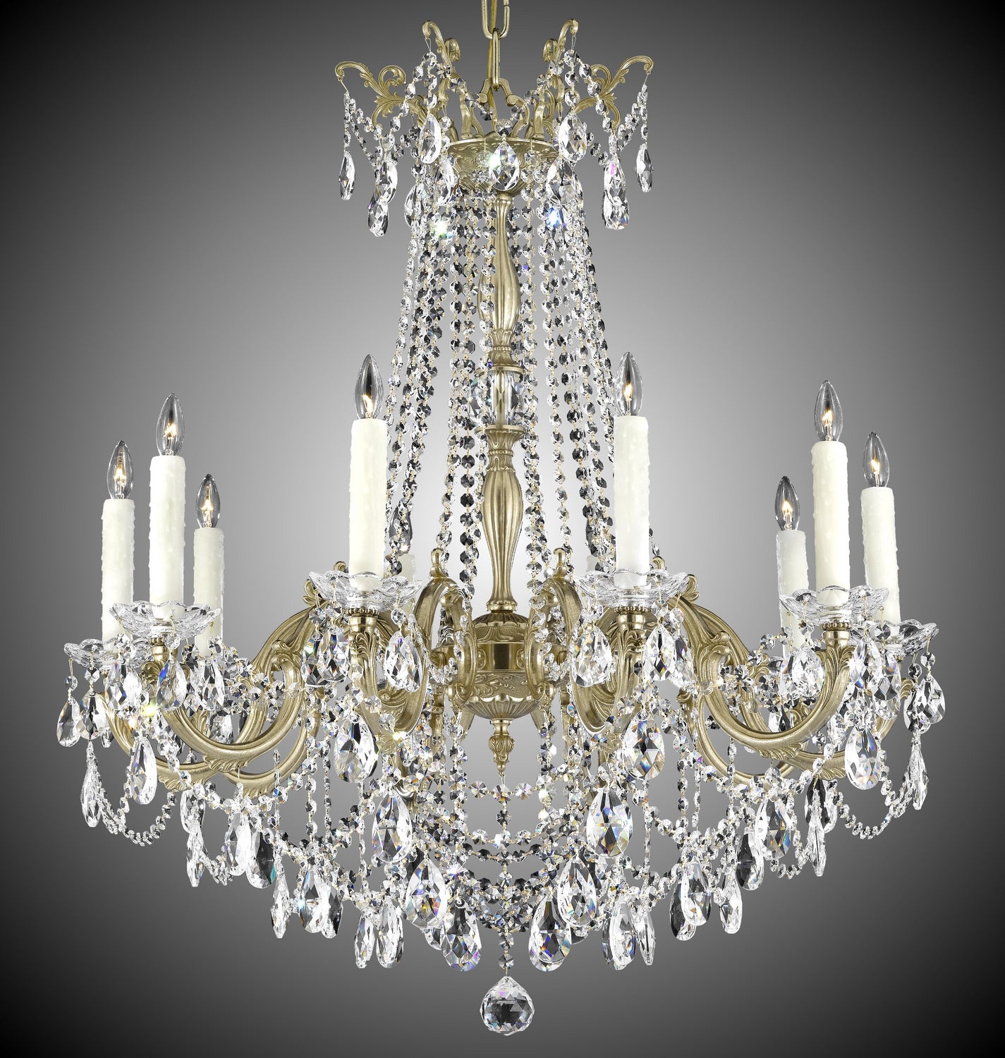 American Brass & Crystal - CH9285-O-16G-PI - Ten Light Chandelier - Crystella - True Brass