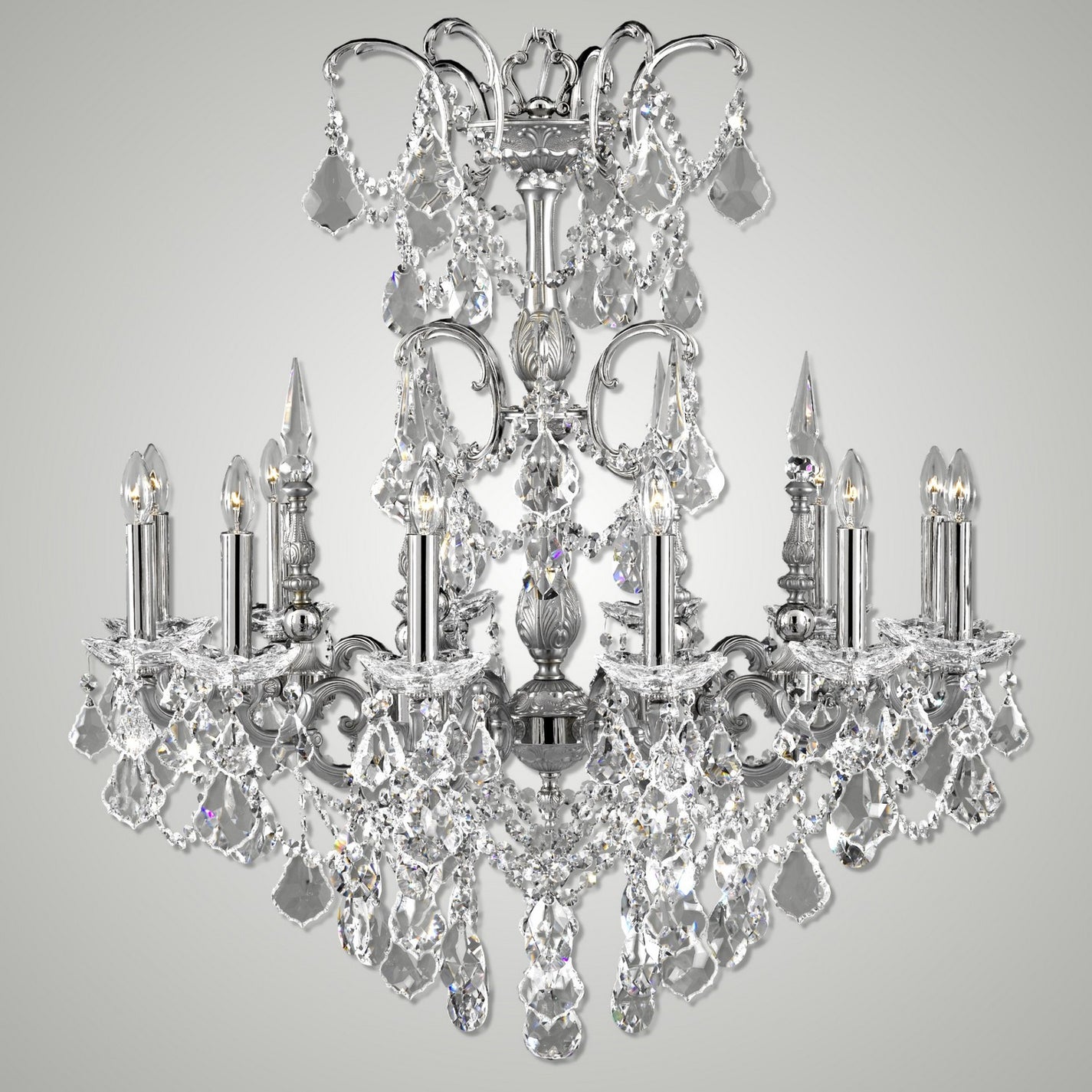 American Brass & Crystal - CH9382-A-07G-08G-ST - 12 Light Chandelier - Venetian - Satin Nickel with Silver