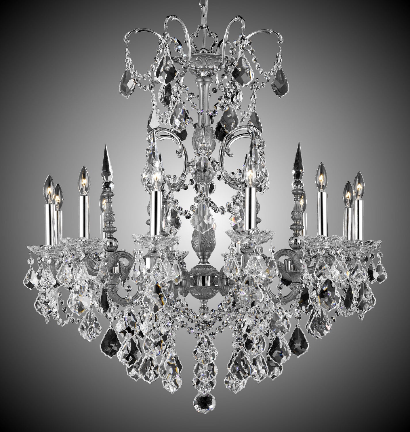 American Brass & Crystal - CH9382-A-07G-08G-ST - 12 Light Chandelier - Venetian - Satin Nickel with Silver