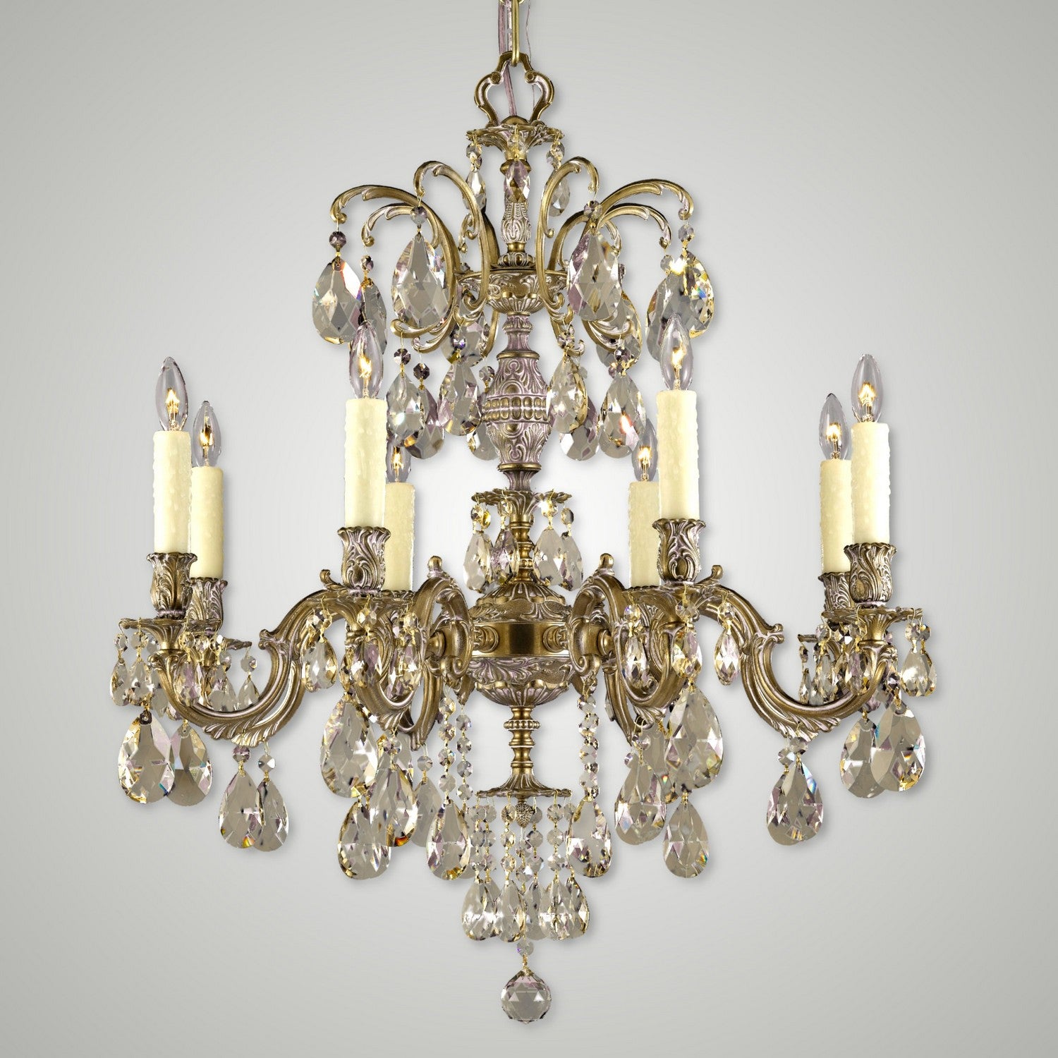 American Brass & Crystal - CH9714-OLN-04G-PI - Eight Light Chandelier - Marlena - Antique White Glossy