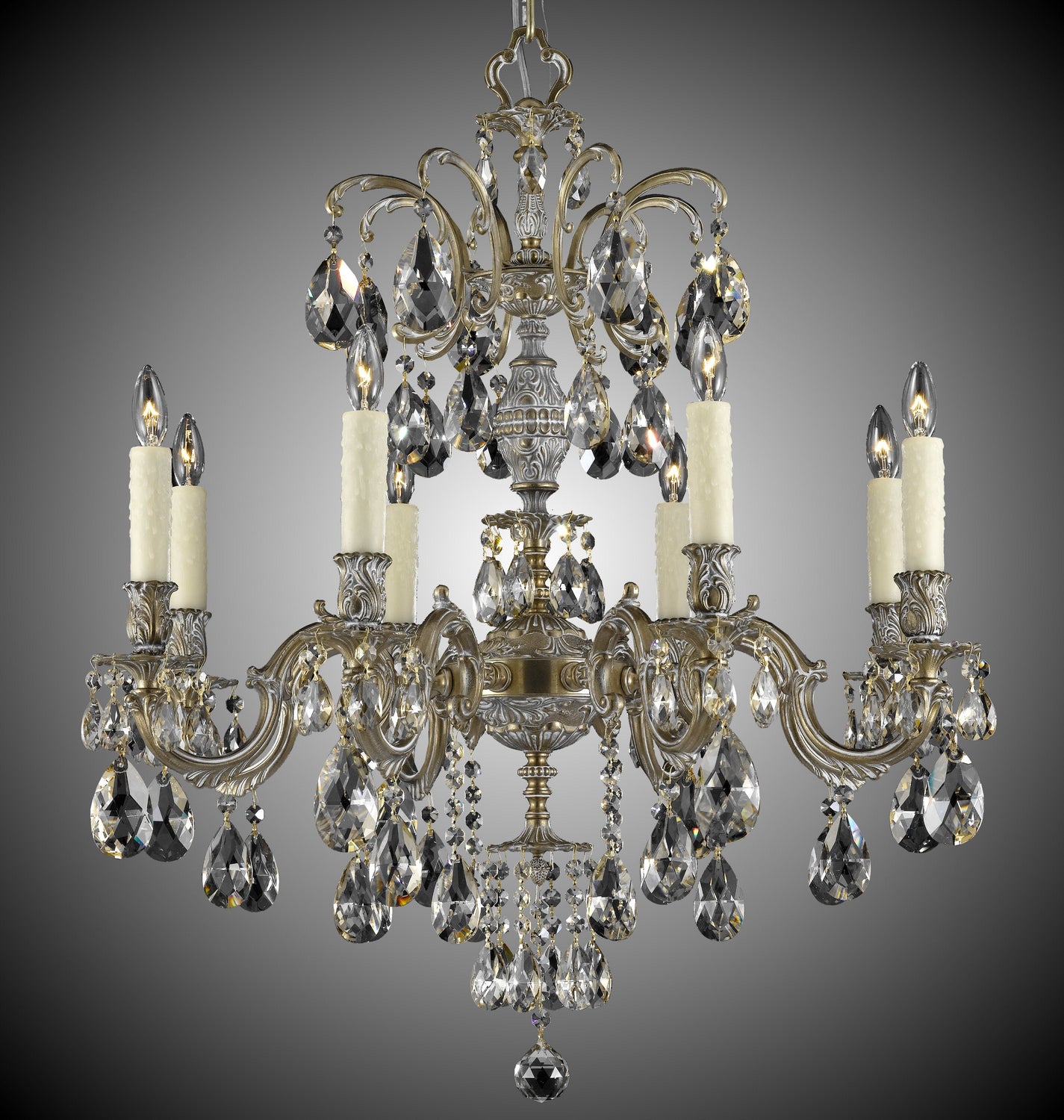 American Brass & Crystal - CH9714-OLN-04G-PI - Eight Light Chandelier - Marlena - Antique White Glossy