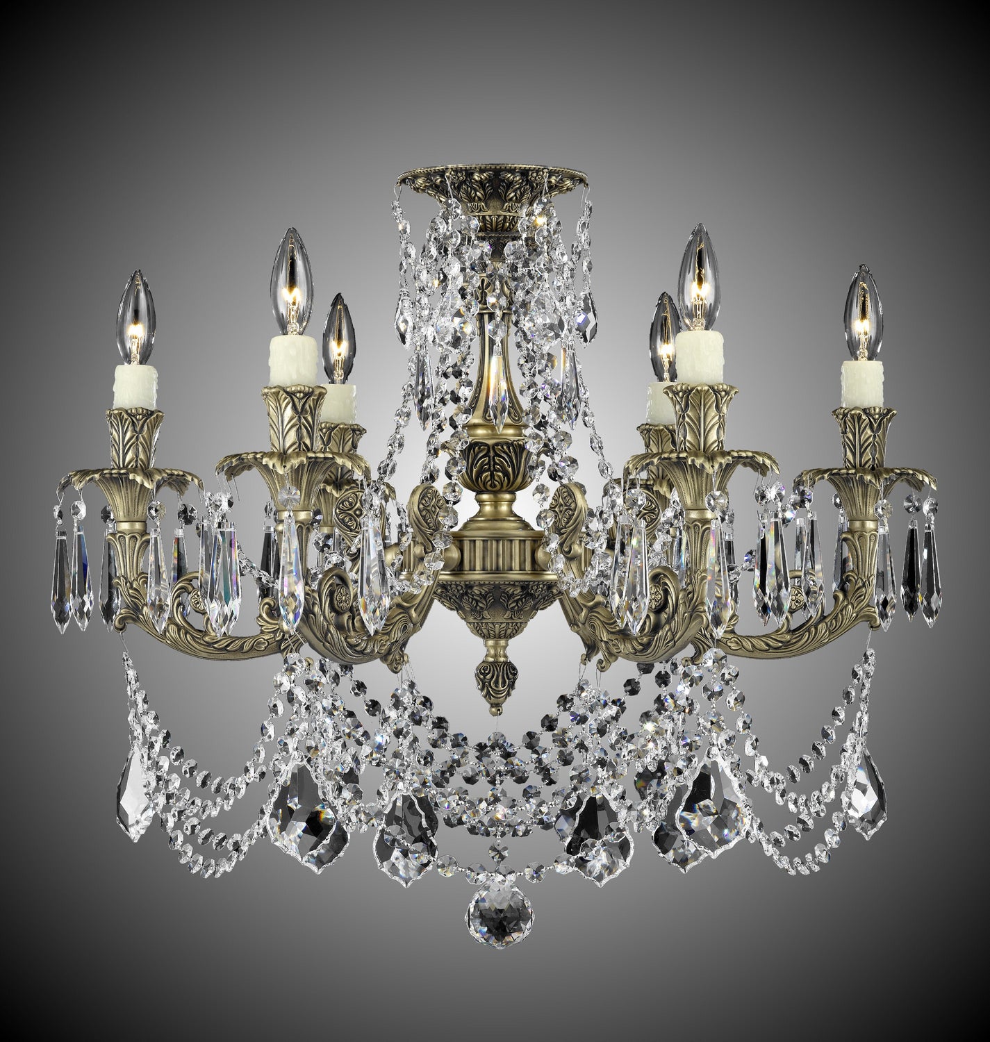 American Brass & Crystal - FM2066-A-02G-PI - Six Light Flush Mount - Finisterra - Antique Black Glossy