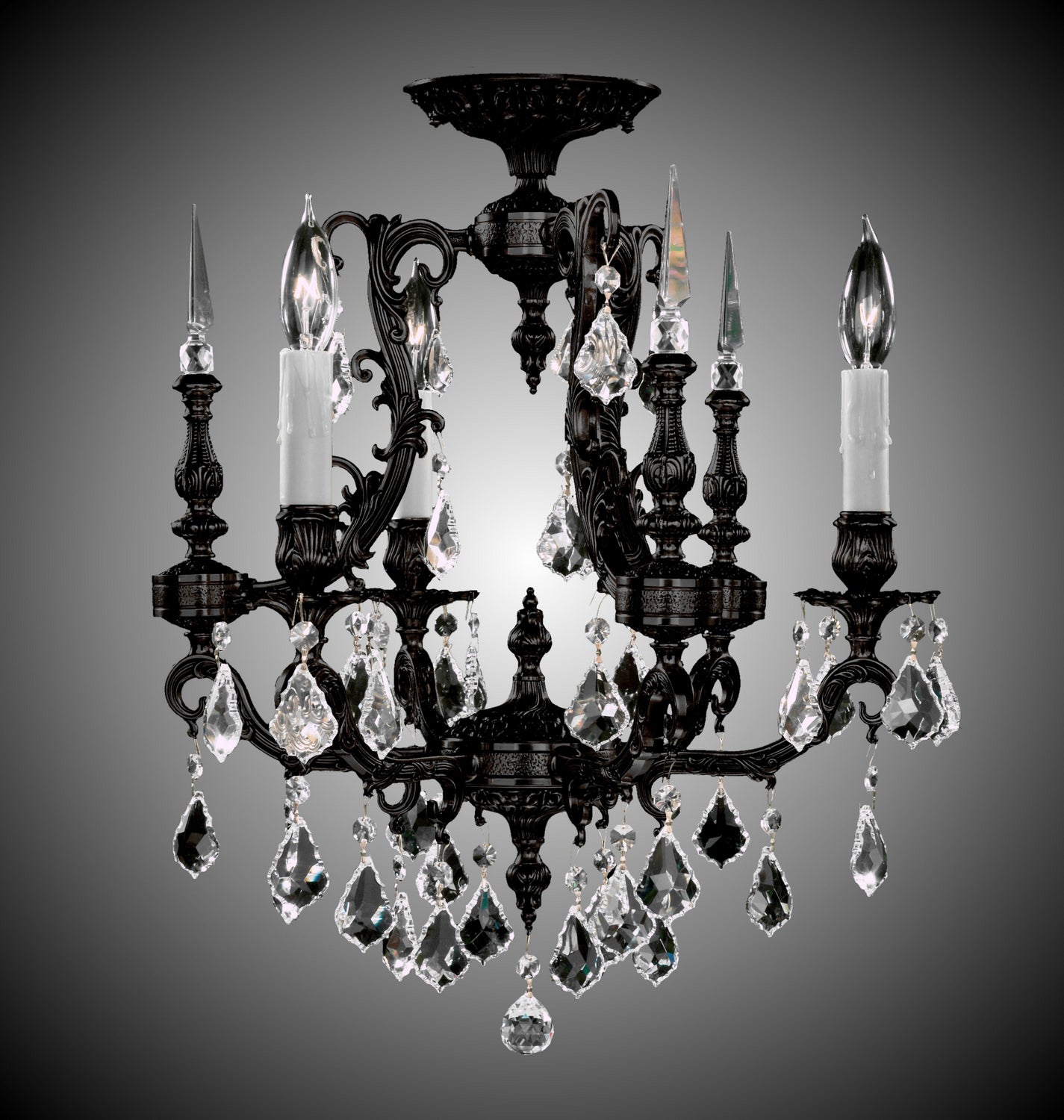 American Brass & Crystal - FM7010-A-05S-PI - Three Light Flush Mount - Parisian - Old Bronze Satin