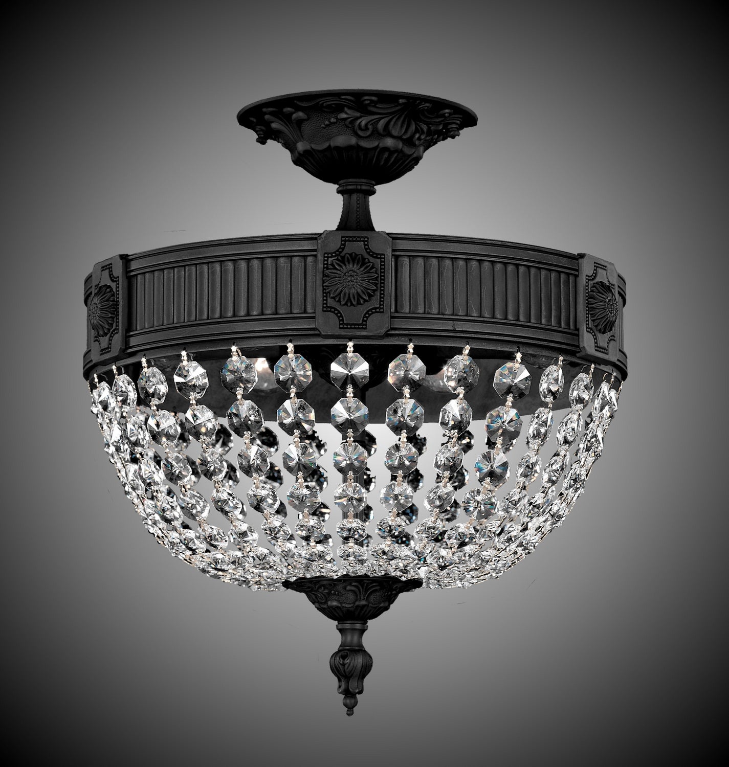 American Brass & Crystal - FM8001-P-05S - Three Light Flush Mount - Valencia - Old Bronze Satin