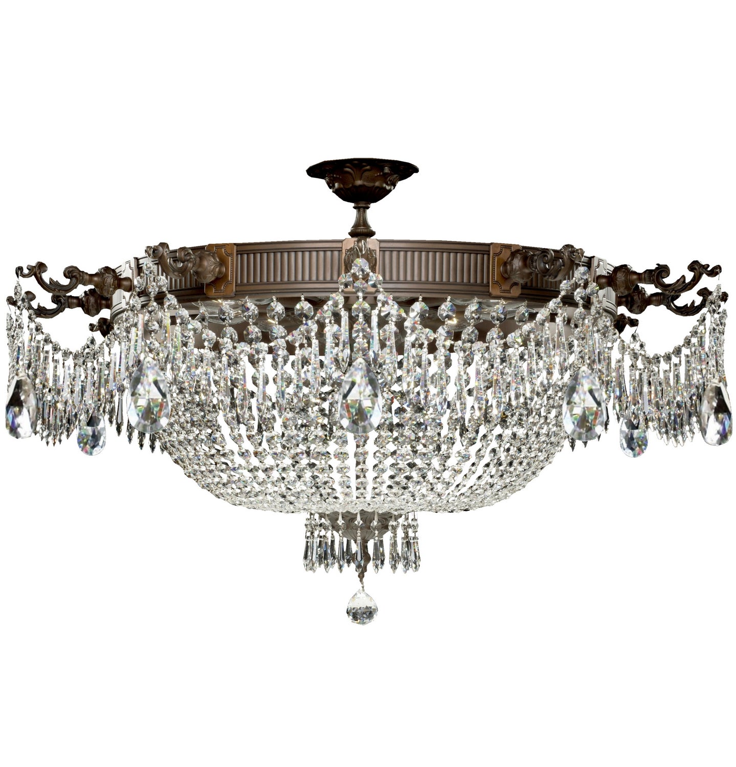 American Brass & Crystal - FM8014-P-13S - 12 Light Flush Mount - Valencia - Aged Bronze satin