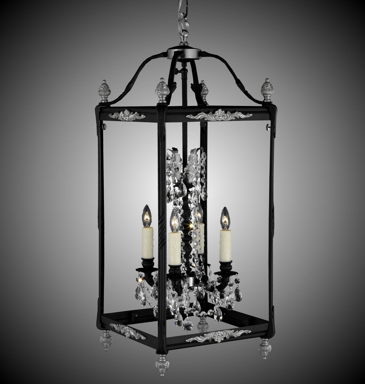 American Brass & Crystal - LT2414-O-05S-07G-PI - Four Light Lantern - Lantern - Old Bronze w/ Satin Nickel Accents