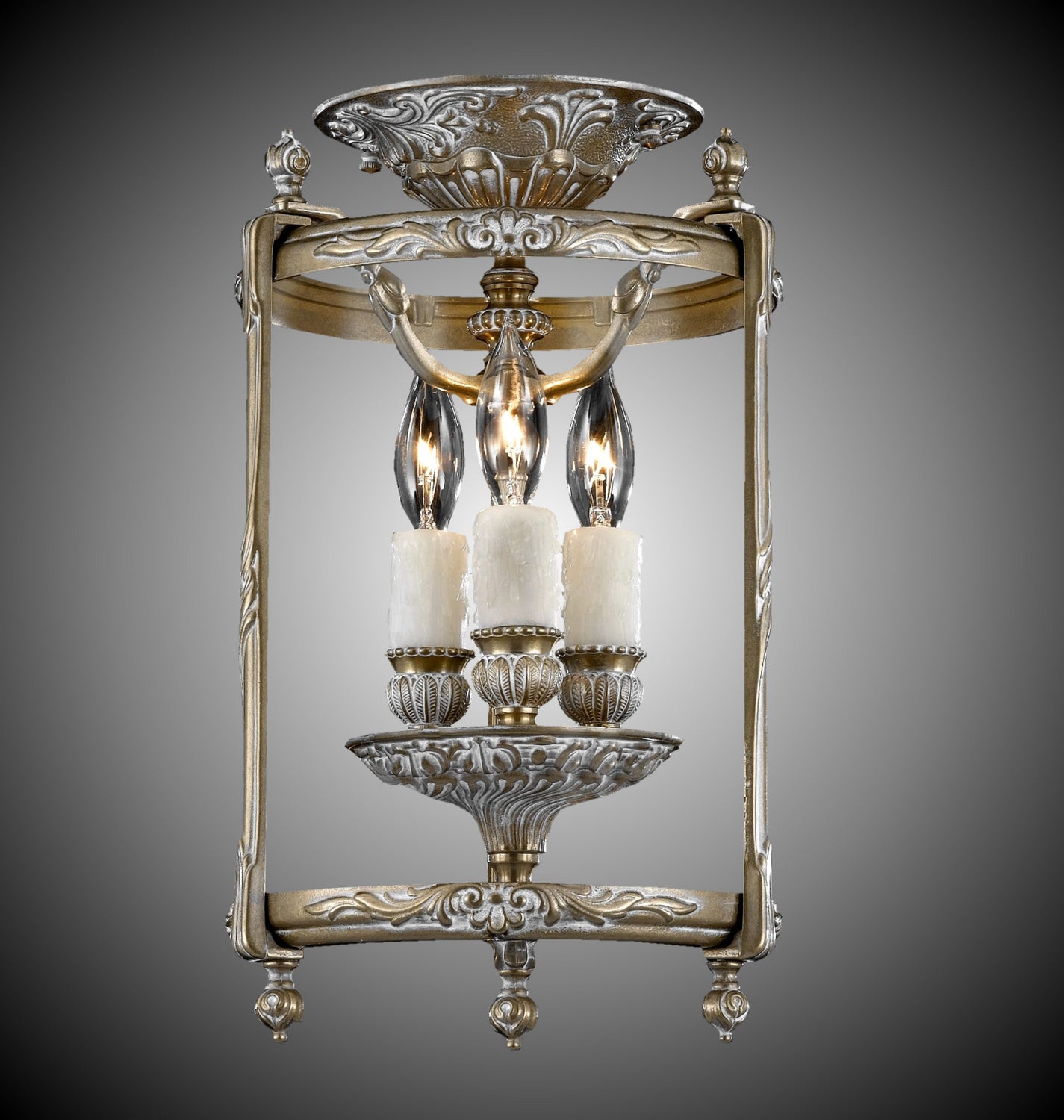 American Brass & Crystal - LTFM2108-04G-PI - Three Light Flush Mount - Lantern - Antique White Glossy