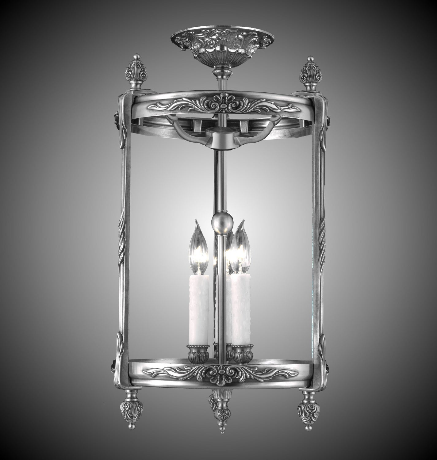 American Brass & Crystal - LTFM2113-10G-PI - Three Light Flush Mount - Lantern - Antique Silver