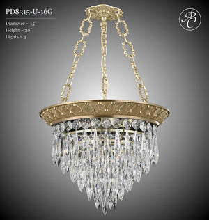 American Brass & Crystal - PD8315-U-16G - Three Light Pendant - Corinthian - True Brass