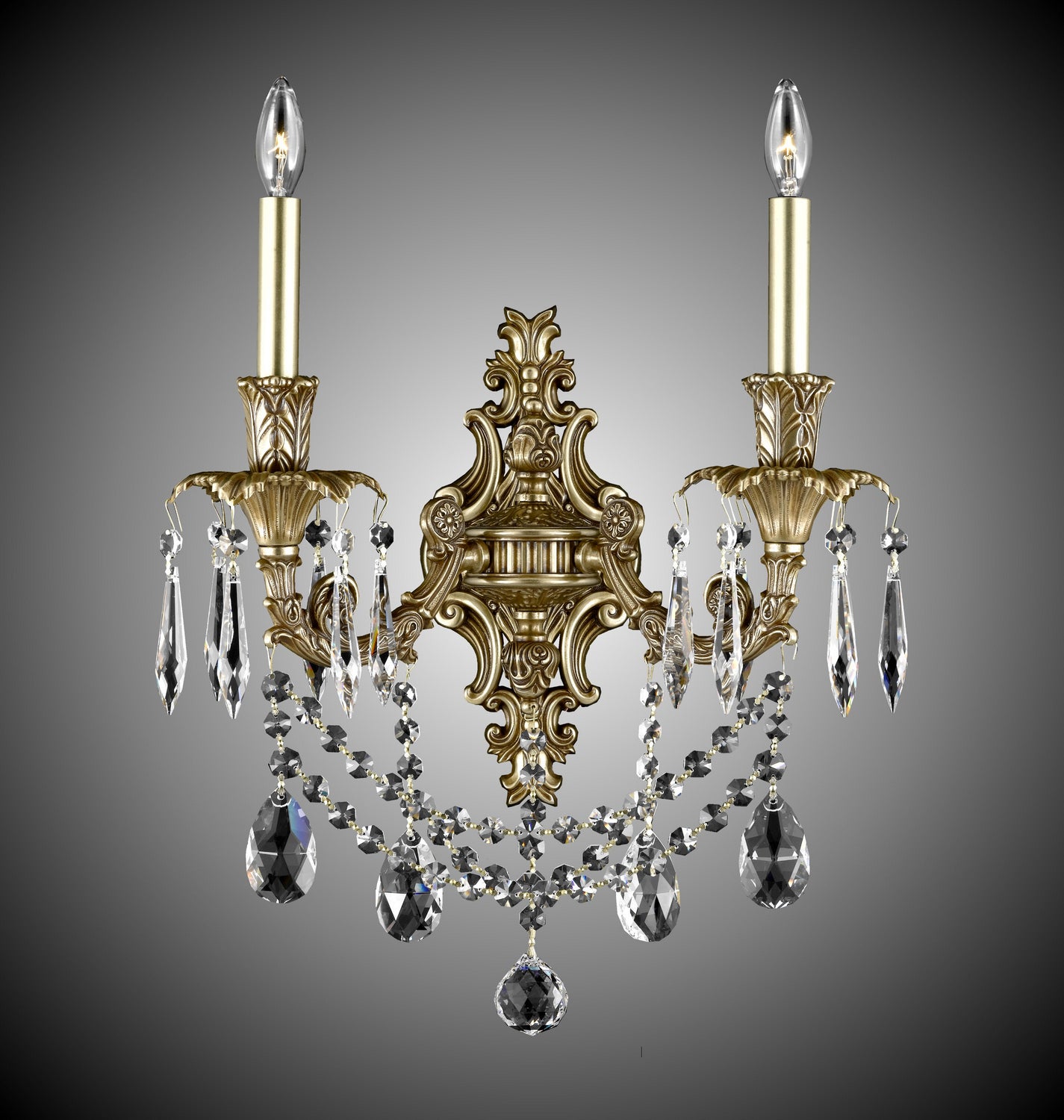 American Brass & Crystal - WS2080-O-03G-ST - Two Light Wall Sconce - Finisterra - French Gold Glossy