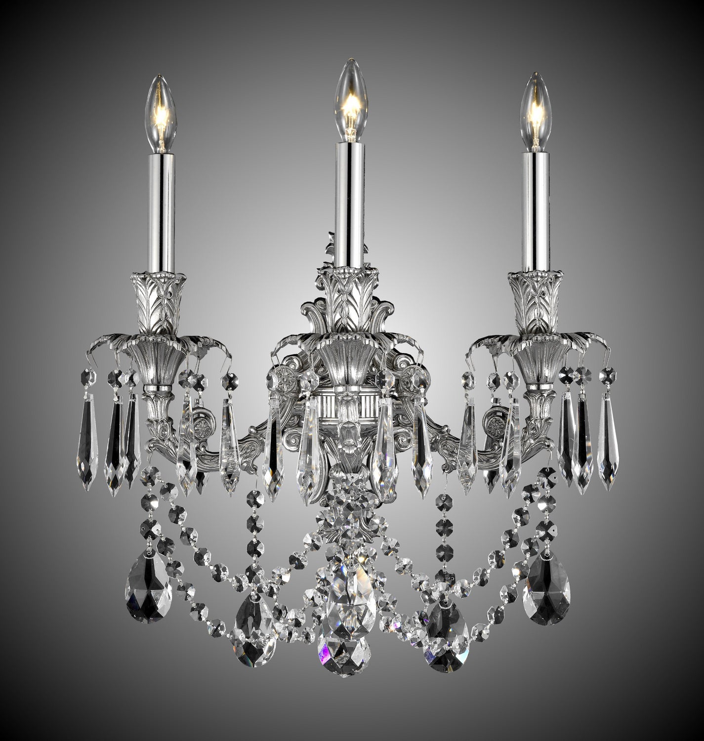 American Brass & Crystal - WS2081-O-08G-ST - Three Light Wall Sconce - Finisterra - Silver