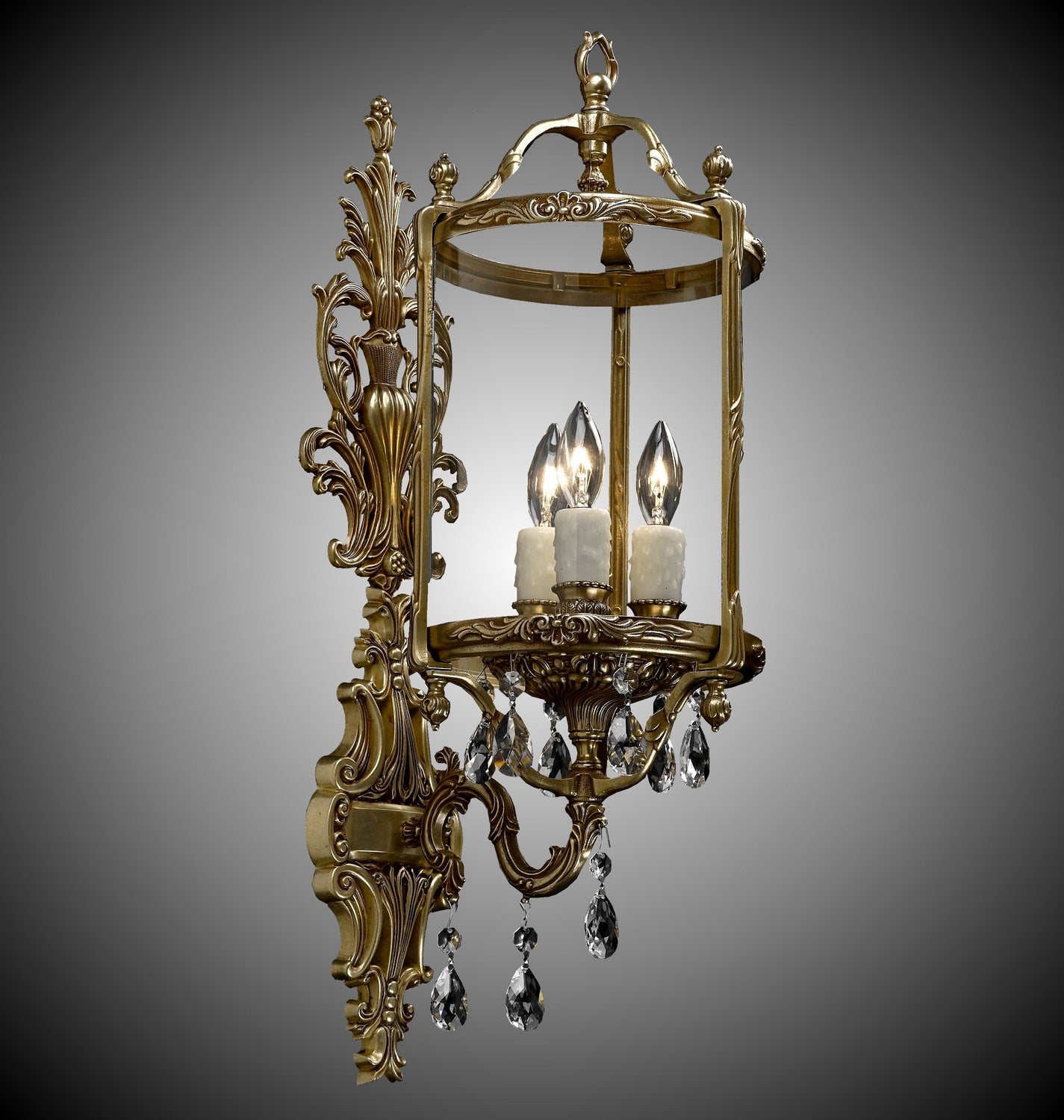 American Brass & Crystal - WS2284-O-03G-PI - Three Light Wall Sconce - Lantern - French Gold Glossy