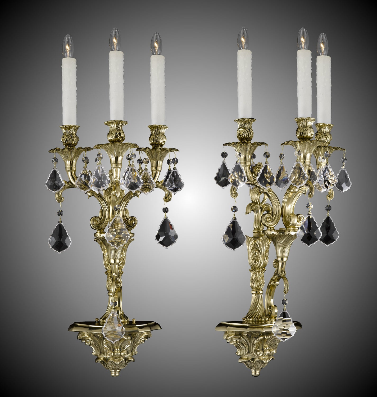 American Brass & Crystal - WS9086-A-12G-PI - Three Light Wall Sconce - Blairsden - Polished Brass w/Black Inlay