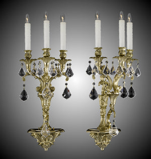 American Brass & Crystal - WS9086-A-12G-PI - Three Light Wall Sconce - Blairsden - Polished Brass w/Black Inlay