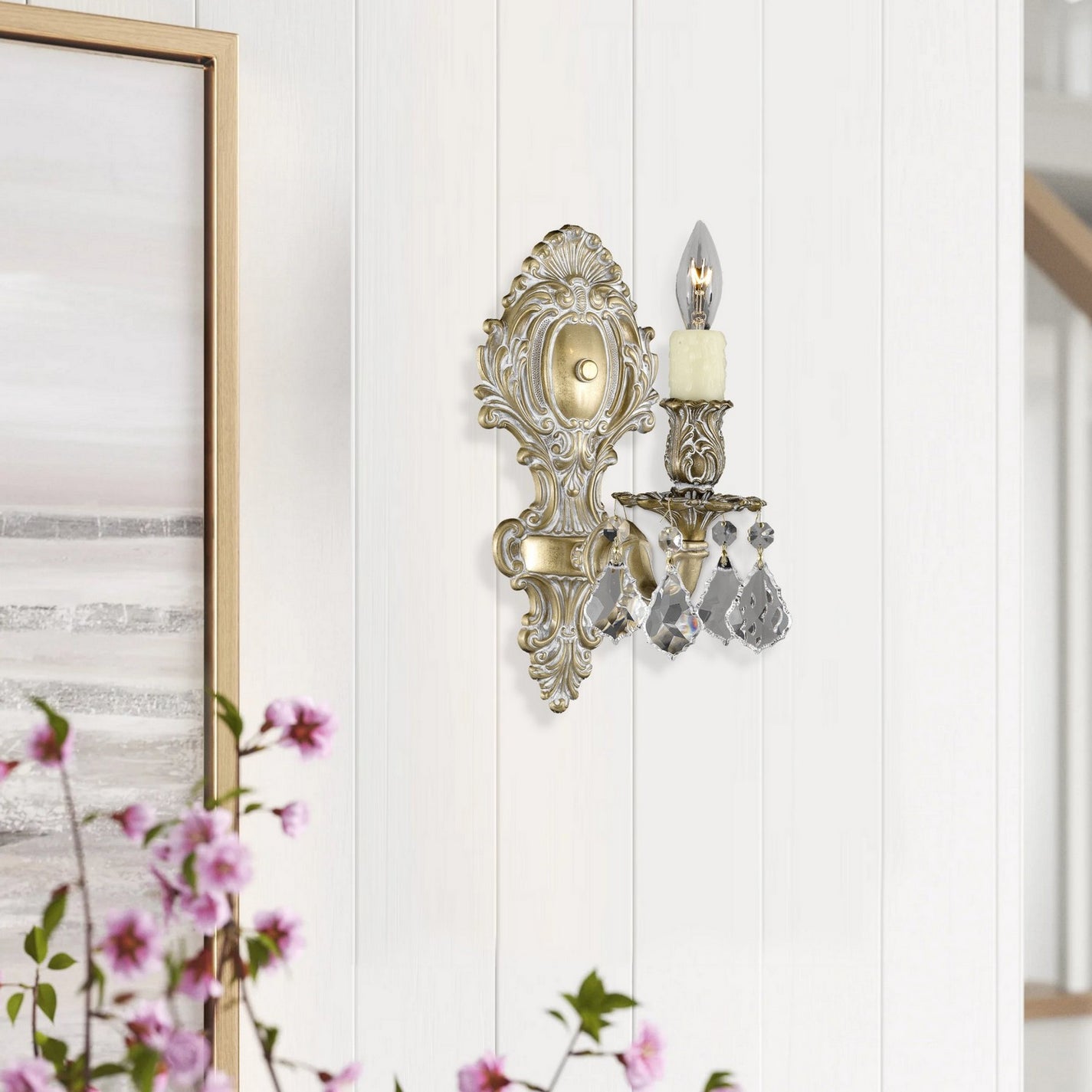 American Brass & Crystal - WS9421-A-04G-PI - One Light Wall Sconce - Wall Sconces - Antique White Glossy