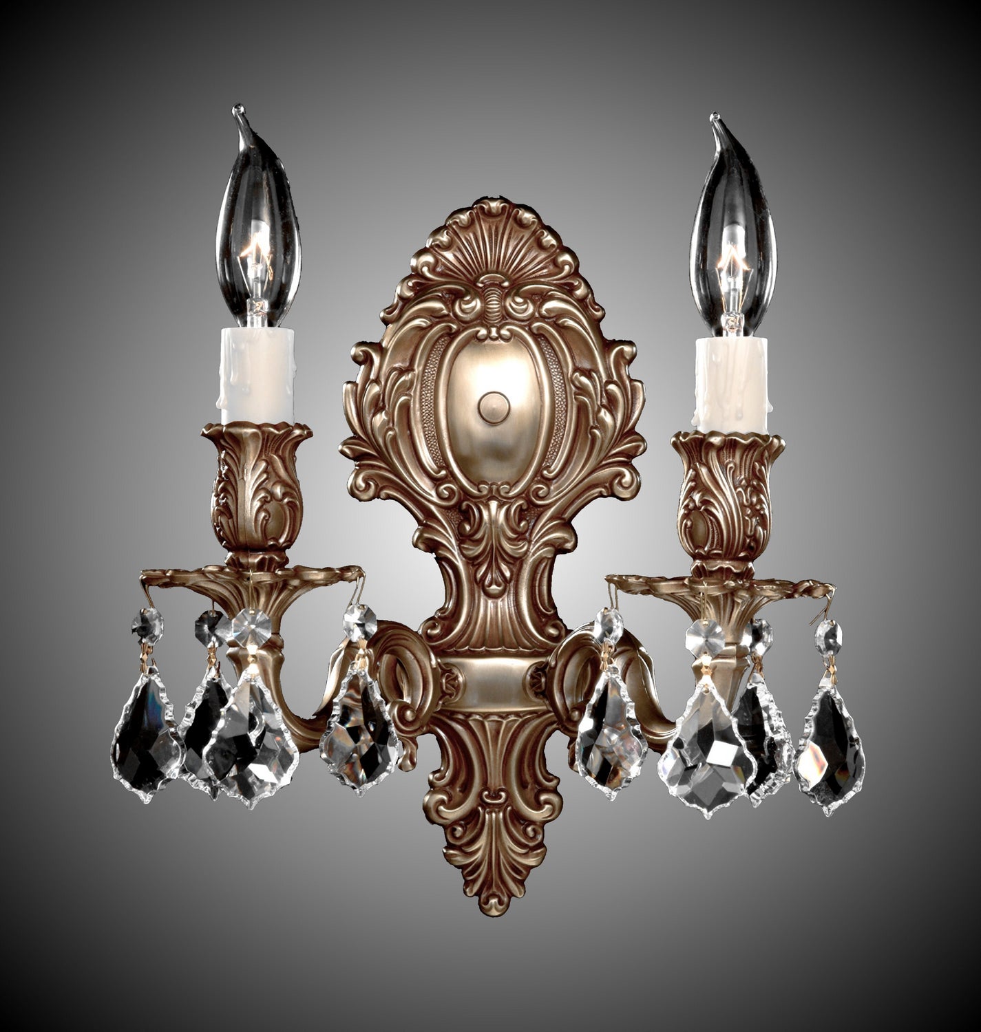 American Brass & Crystal - WS9422-A-03G-PI - Two Light Wall Sconce - Wall Sconce - French Gold Glossy