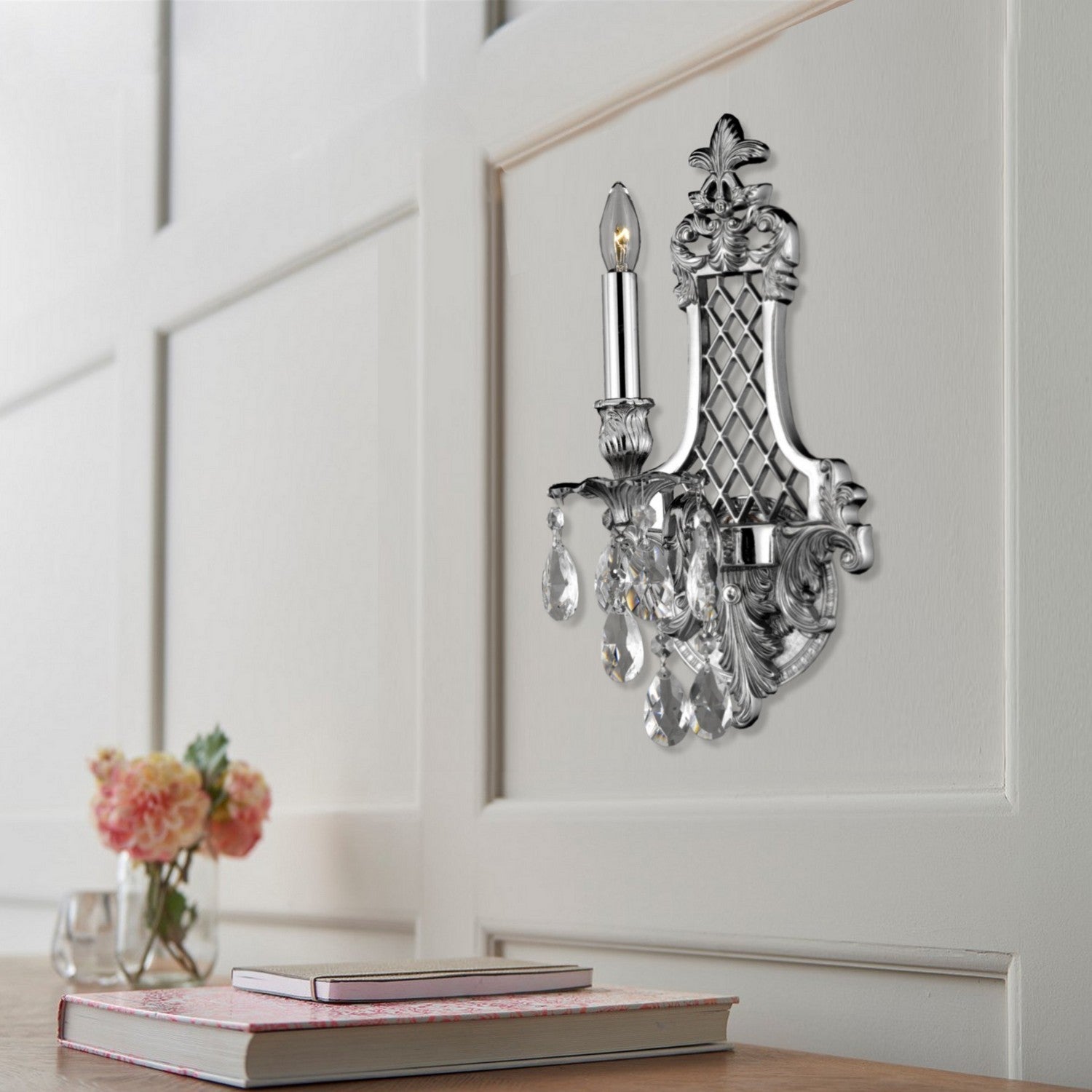 American Brass & Crystal - WS9451-O-08G-ST - One Light Wall Sconce - Wall Sconces - Silver