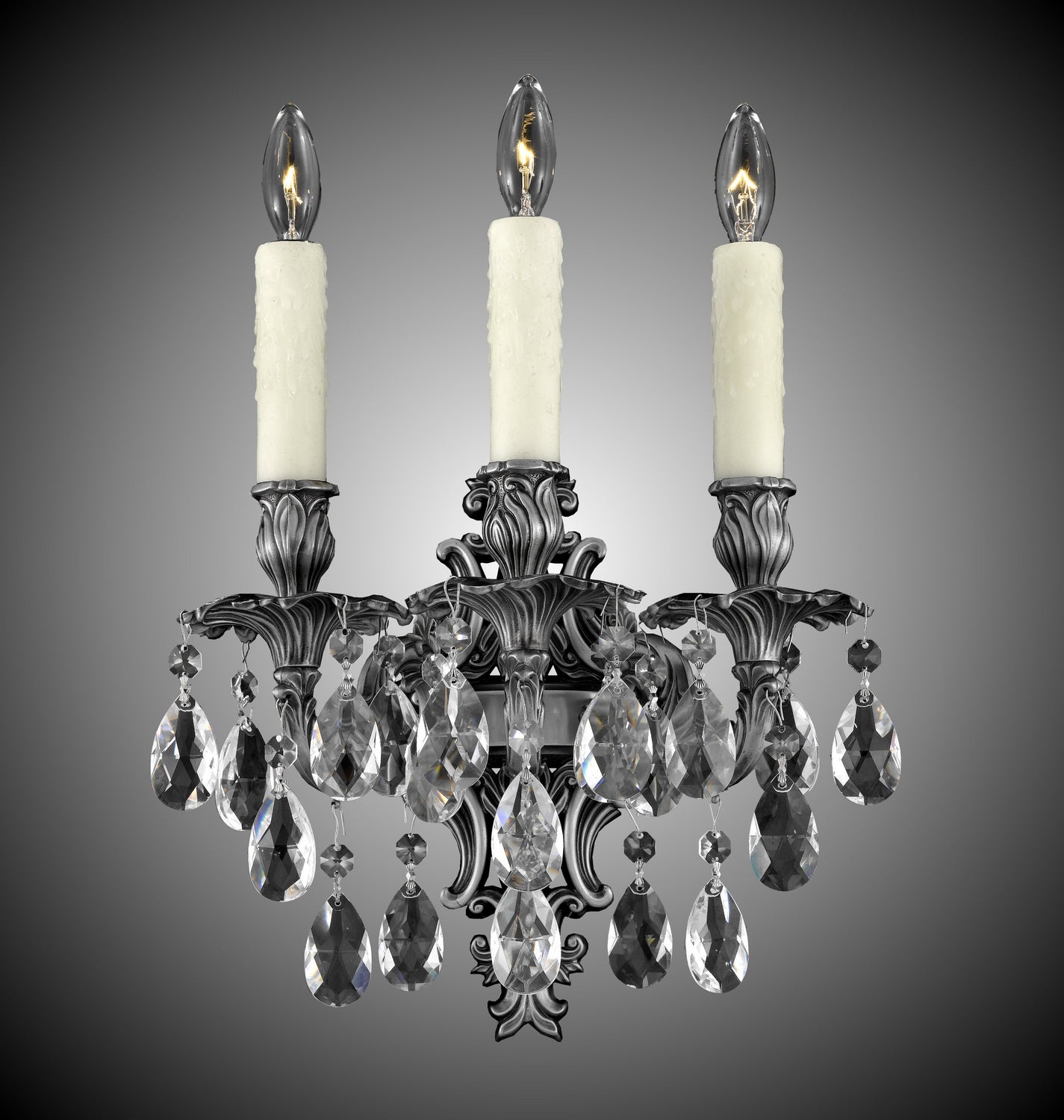 American Brass & Crystal - WS9483-O-10G-PI - Three Light Wall Sconce - Wall Sconce - Antique Silver