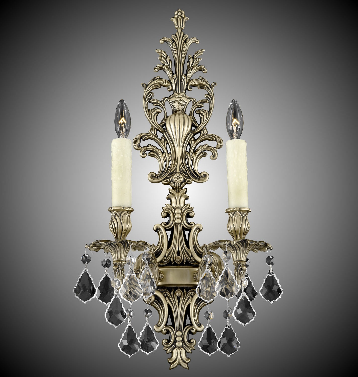 American Brass & Crystal - WS9485-A-02G-PI - Two Light Wall Sconce - Wall Sconce - Antique Black Glossy