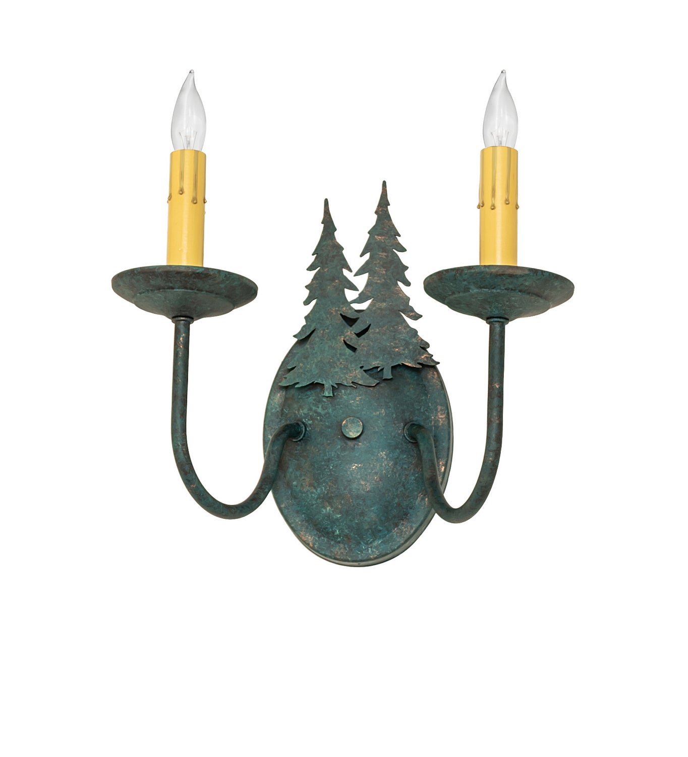 Meyda Tiffany - 120783 - Two Light Wall Sconce - Double Pine Tree - Golden Verde