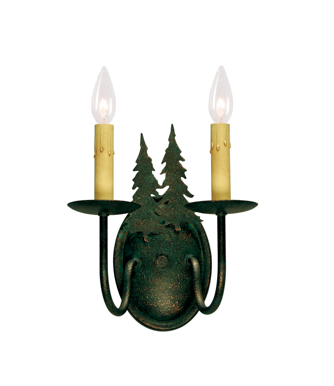 Meyda Tiffany - 120783 - Two Light Wall Sconce - Double Pine Tree - Golden Verde