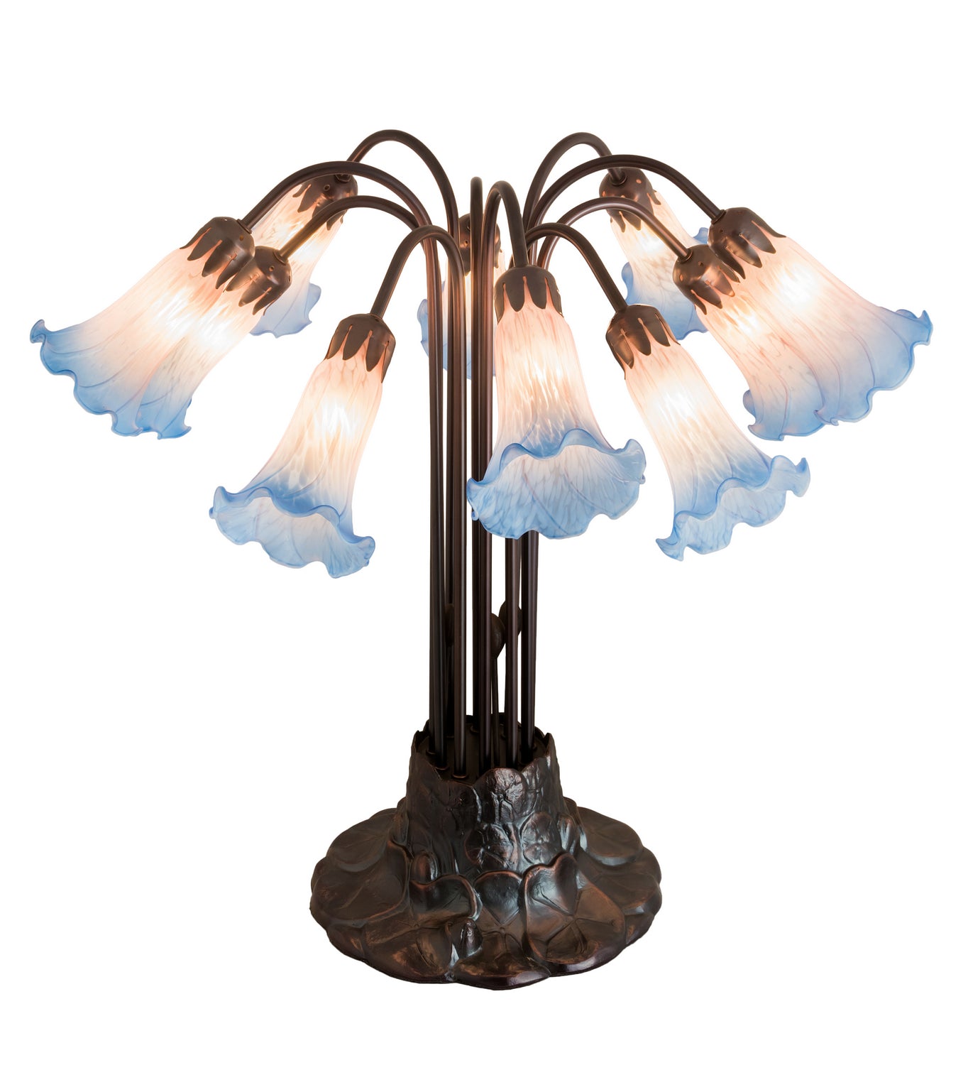 Meyda Tiffany - 14451 - Ten Light Table Lamp - Pink/Blue Pond Lily - Mahogany Bronze