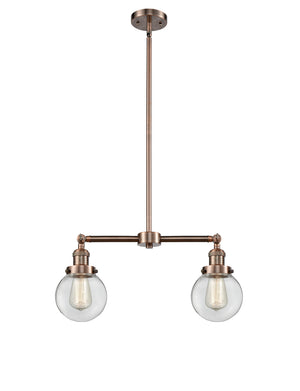 Innovations - 209-AC-G202-6 - Two Light Island Pendant - Franklin Restoration - Antique Copper