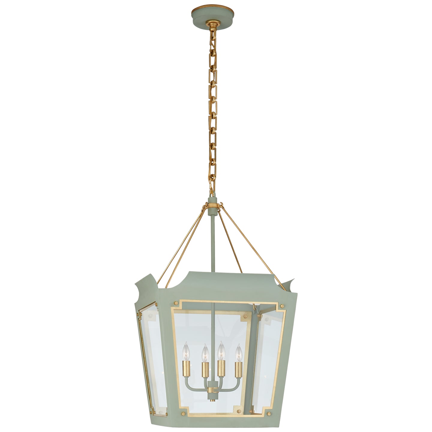 Visual Comfort Signature - JN 5020CEL/G-CG - Four Light Lantern - Caddo - Celadon with Gild