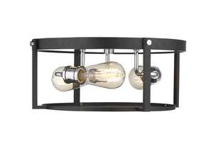 Z-Lite - 723F15-MB+CH - Three Light Flush Mount - Halcyon - Matte Black / Chrome